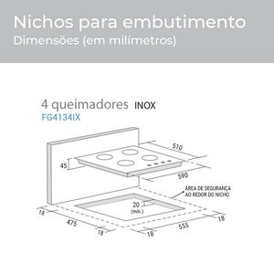 Cooktop a Gás Suggar 4Q Inox Bivolt FG4134IX