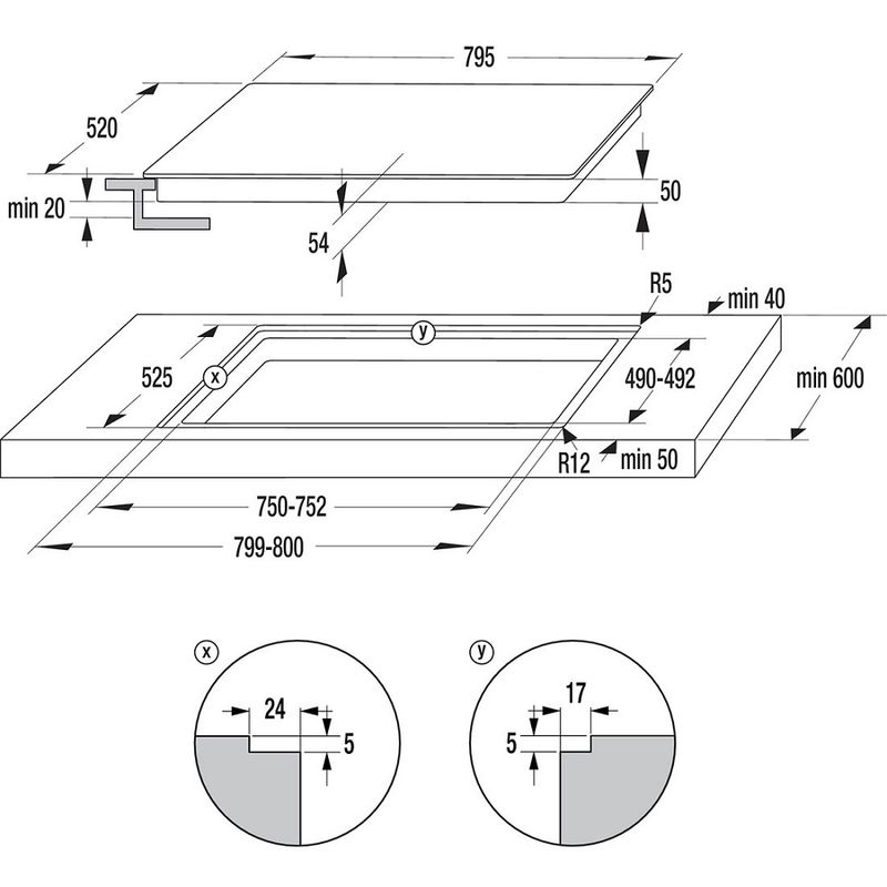 desenho técnico do Cooktop por Indução 4 Bocas Gorenje com dimensões