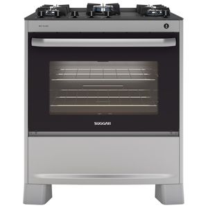 Fogão de Piso Suggar Max Glass 5Q Mesa Vidro Prata Inox Bivolt FGVMG510PRIX