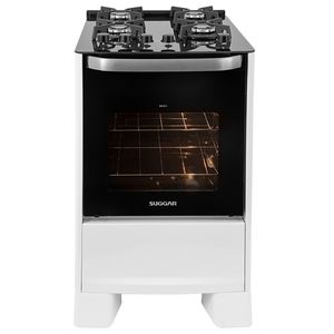 Fogão de Piso Suggar Best Glass 4Q Mesa Vidro Branco Bivolt FGVBG410BR