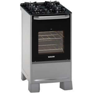Fogão de Piso Suggar Best Glass 4Q Mesa Vidro Prata Inox Bivolt FGVBG410PRIX