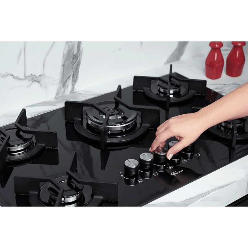 Cooktop-a-Gas-Fischer-Ferro-Fundido-Infinity-5-Queimadores-Mesa-Vidro-Preto-Bivolt-26298-57077-Cook-Eletroraro--5-