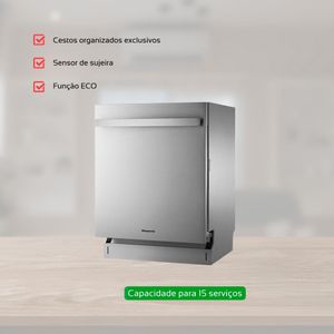 Lava-Louças Panasonic de Embutir Inox, 15 Serviços, Economia de água e tempo, Modelo 220V NP-6M2FTKBRP