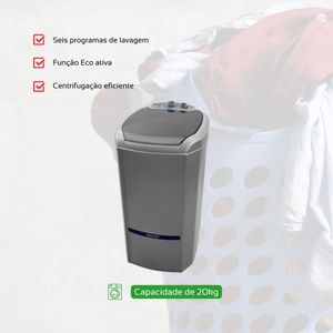 Lavadora de Roupas Suggar Eco 20kg Prata 220V, Economia de Água e Energia, Modelo LE2002PR
