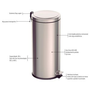 Lixeira Tramontina com Pedal Brasil Inox 30L 94538/130