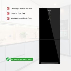 Geladeira Panasonic BB65 Frost Free 450L Inverter Vidro Preto 110V, Alta Eficiência Energética, Design Moderno, Modelo NR-BB65GVFBA