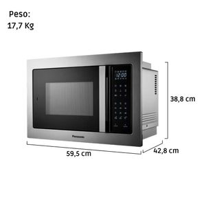 Micro-ondas Panasonic de Embutir 30L Inox 220V, Forno Elétrico com Função Grill, Design Moderno e Prático, Modelo NN-GB68HSRUK
