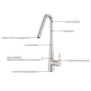 Misturador Tramontina Monocomando Graceful Inox 94520/030